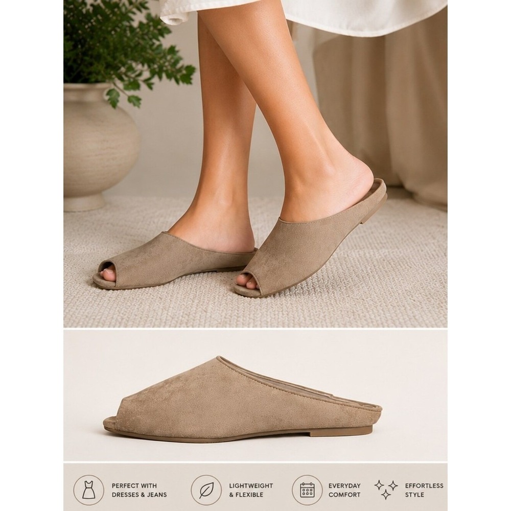 Scoop Faux Suede Peep Toe Mule Flats Size 11 Taupe New NWT